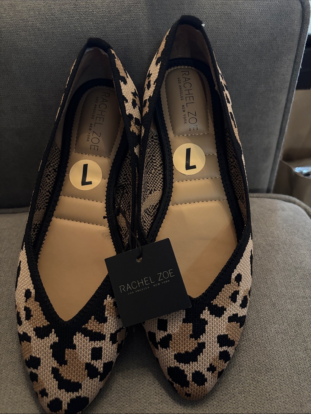 Rachel Zoe Black & Beige Leopard Knit Pointed Toe Ballet Flats